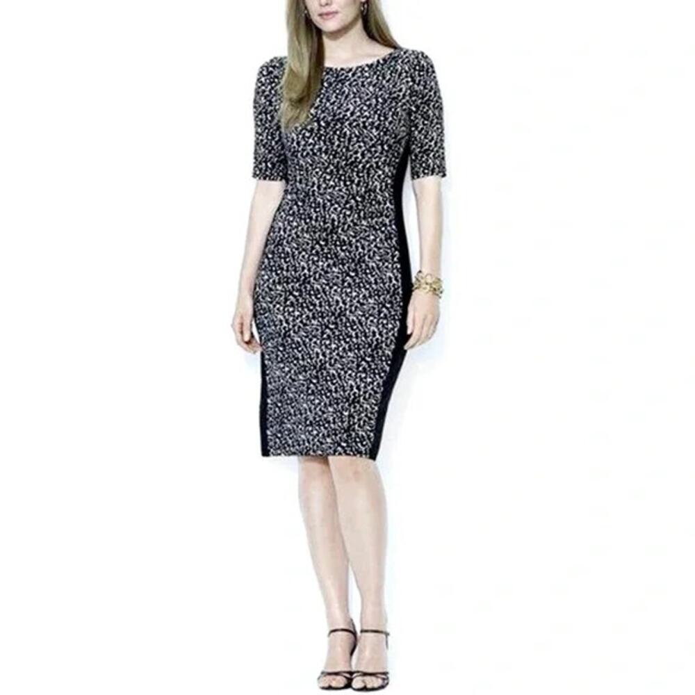 Lauren Ralph Lauren Animal Print Sheath Dress Black White Knee Length Boat Neck